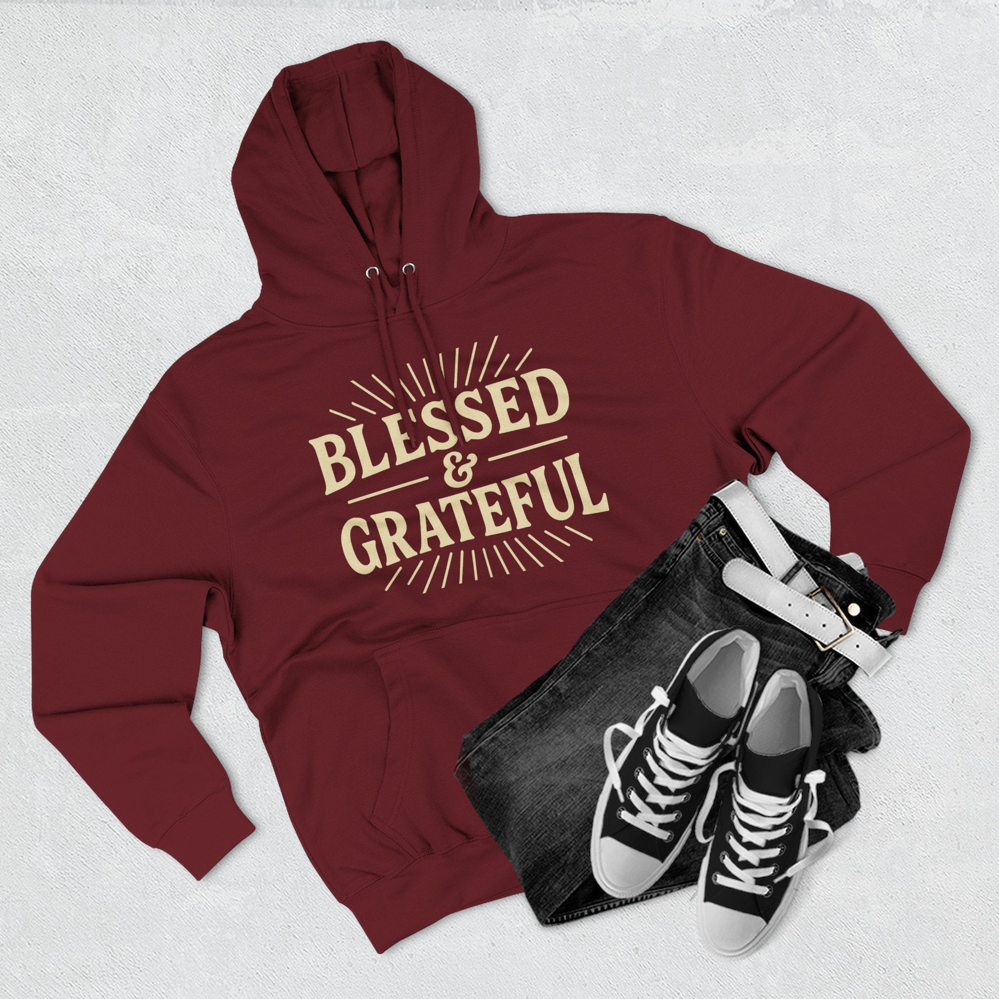 Blessed & Grateful Fleece Hoodie, Cozy Hooded Sweatshirt for Spiritual Comfort, Gift for Friends, Family, or Holidays