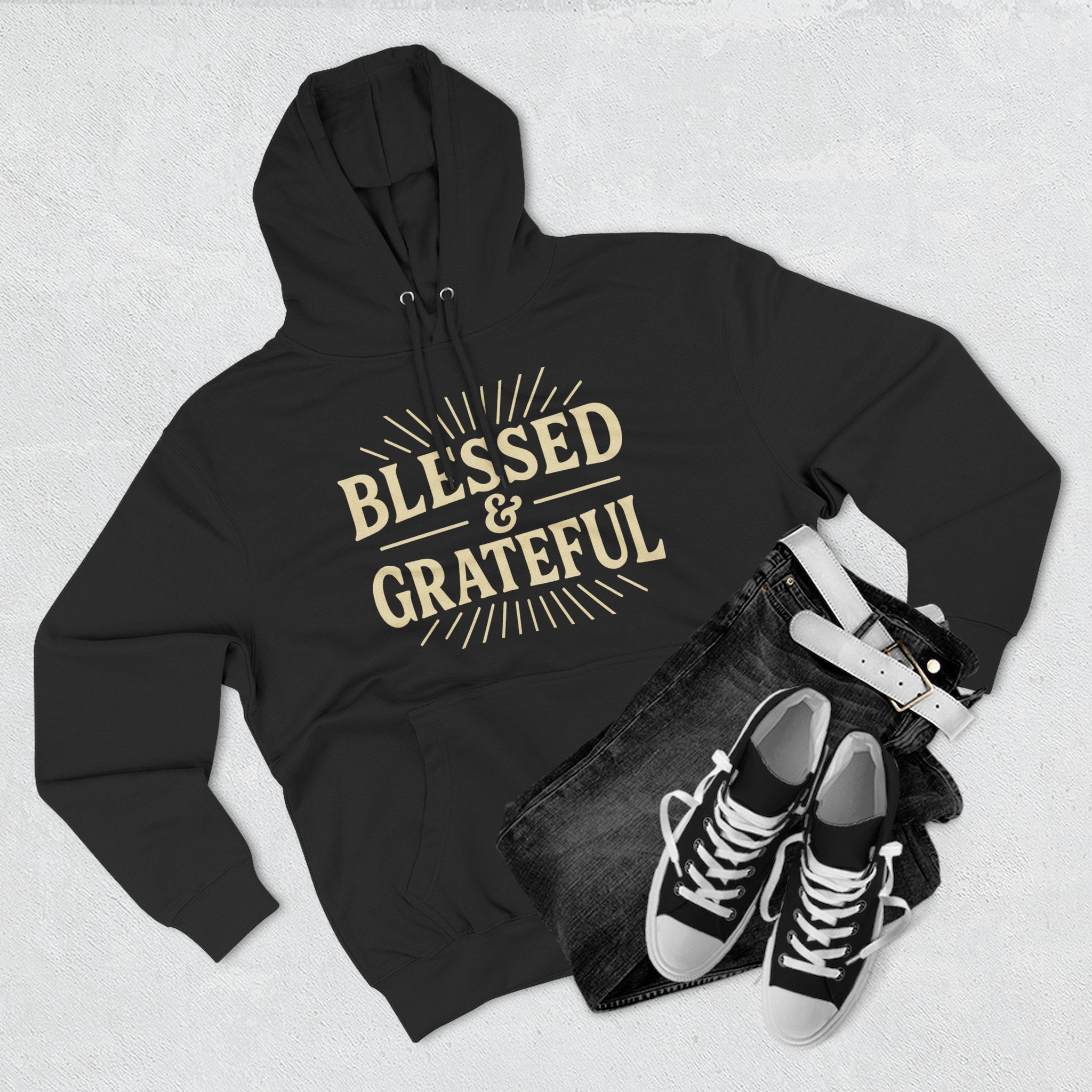 Blessed & Grateful Fleece Hoodie, Cozy Hooded Sweatshirt for Spiritual Comfort, Gift for Friends, Family, or Holidays