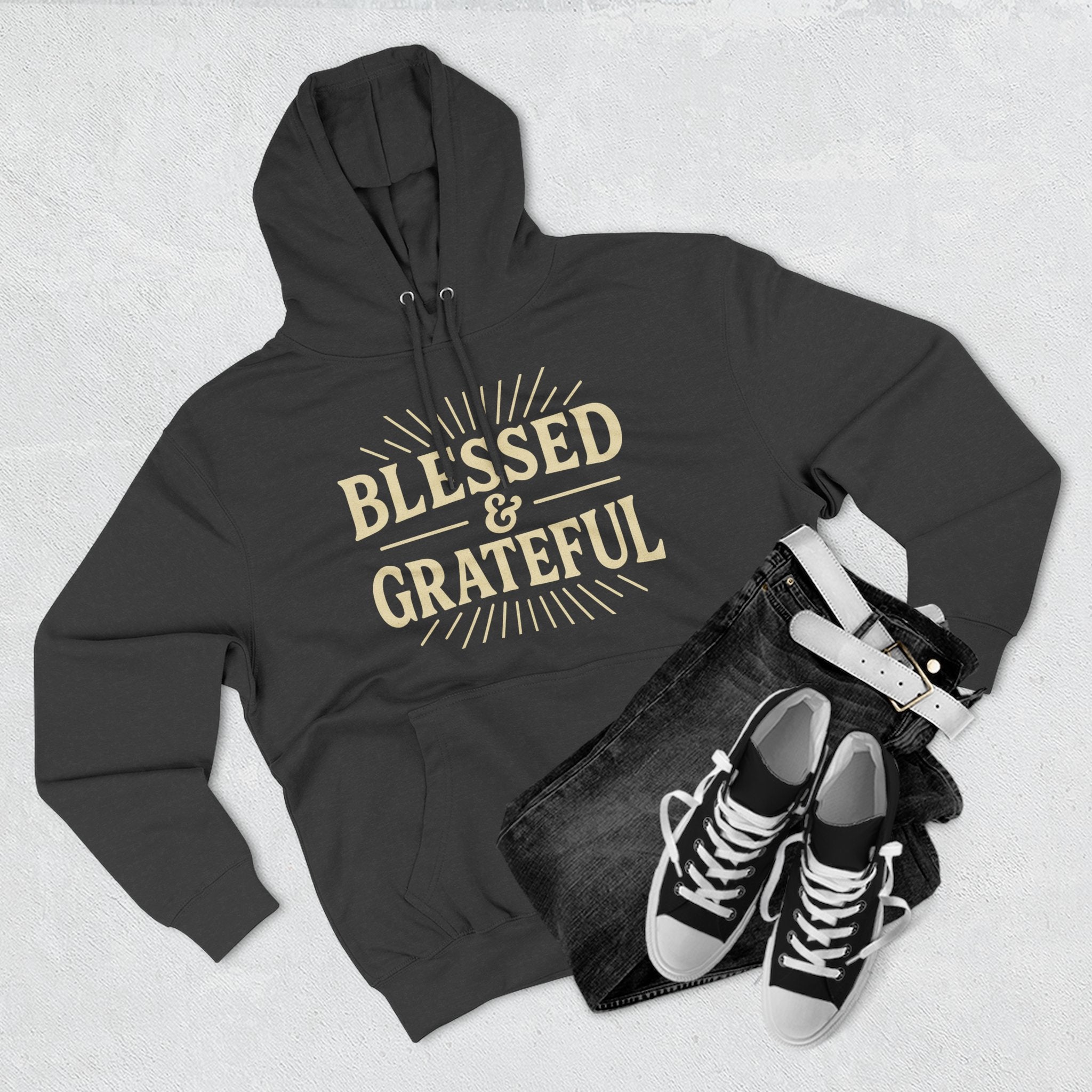 Blessed & Grateful Fleece Hoodie, Cozy Hooded Sweatshirt for Spiritual Comfort, Gift for Friends, Family, or Holidays